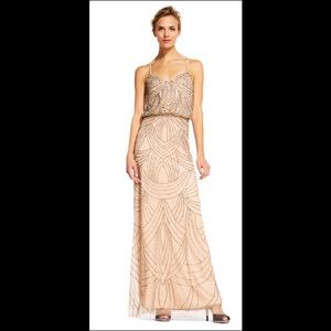 NWT Adrianna Papell Embellished Blouson Gown Taupe